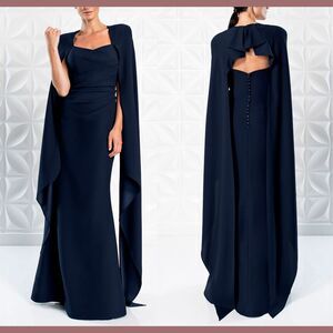 NWT $966 Alexander by Daymor [ 8 ] Cape Sleeves Strapless Gown Midnight Blue #J4